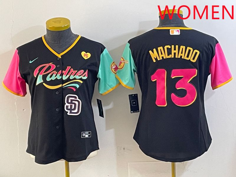 Women San Diego Padres #13 Machado Black City Edition 2025 Nike MLB Jersey style 14